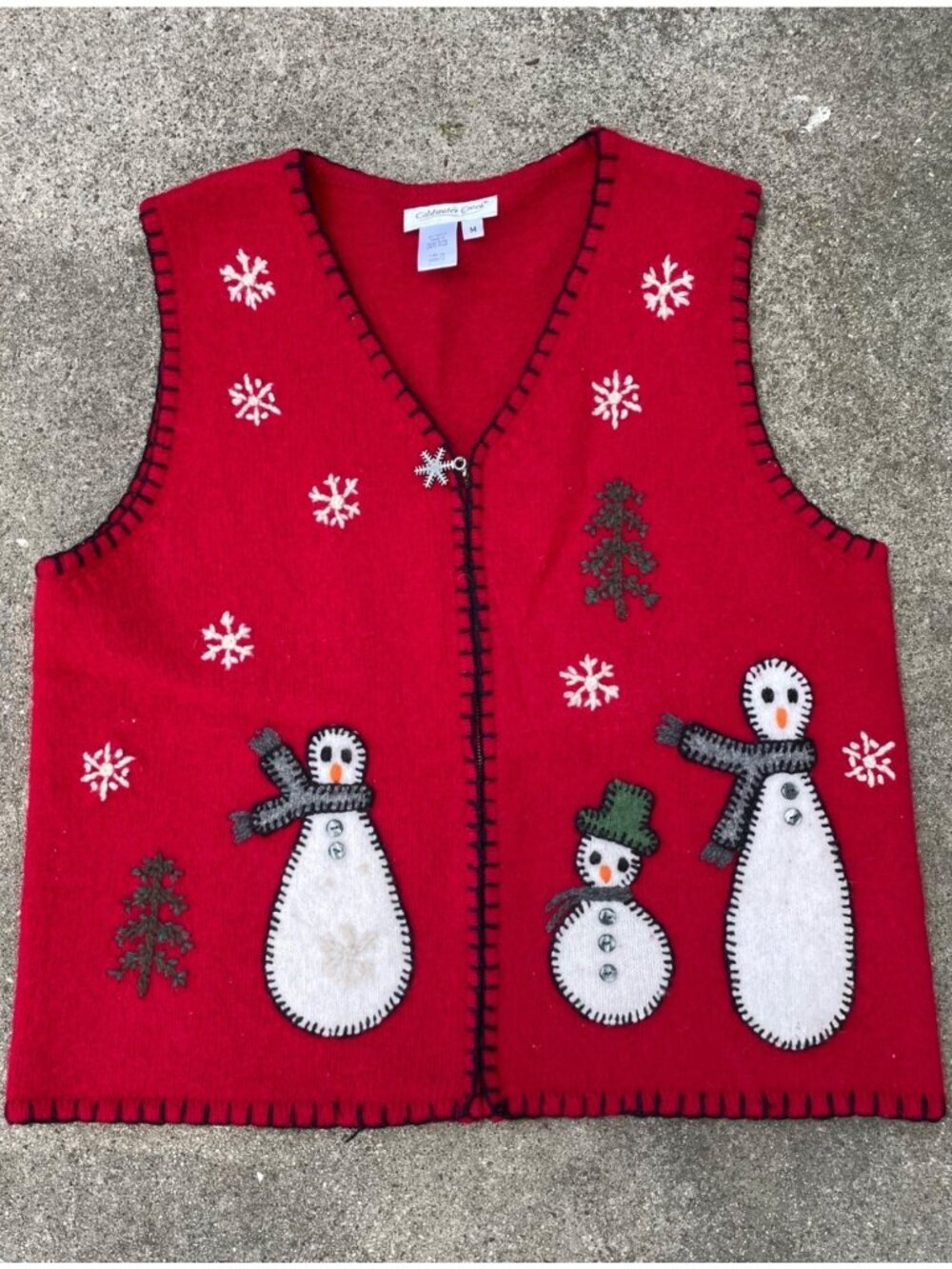 Vintage Y2K 90s Coldwater Creek Sweater Vest Snowman Red Holiday 100% Wool Sz M